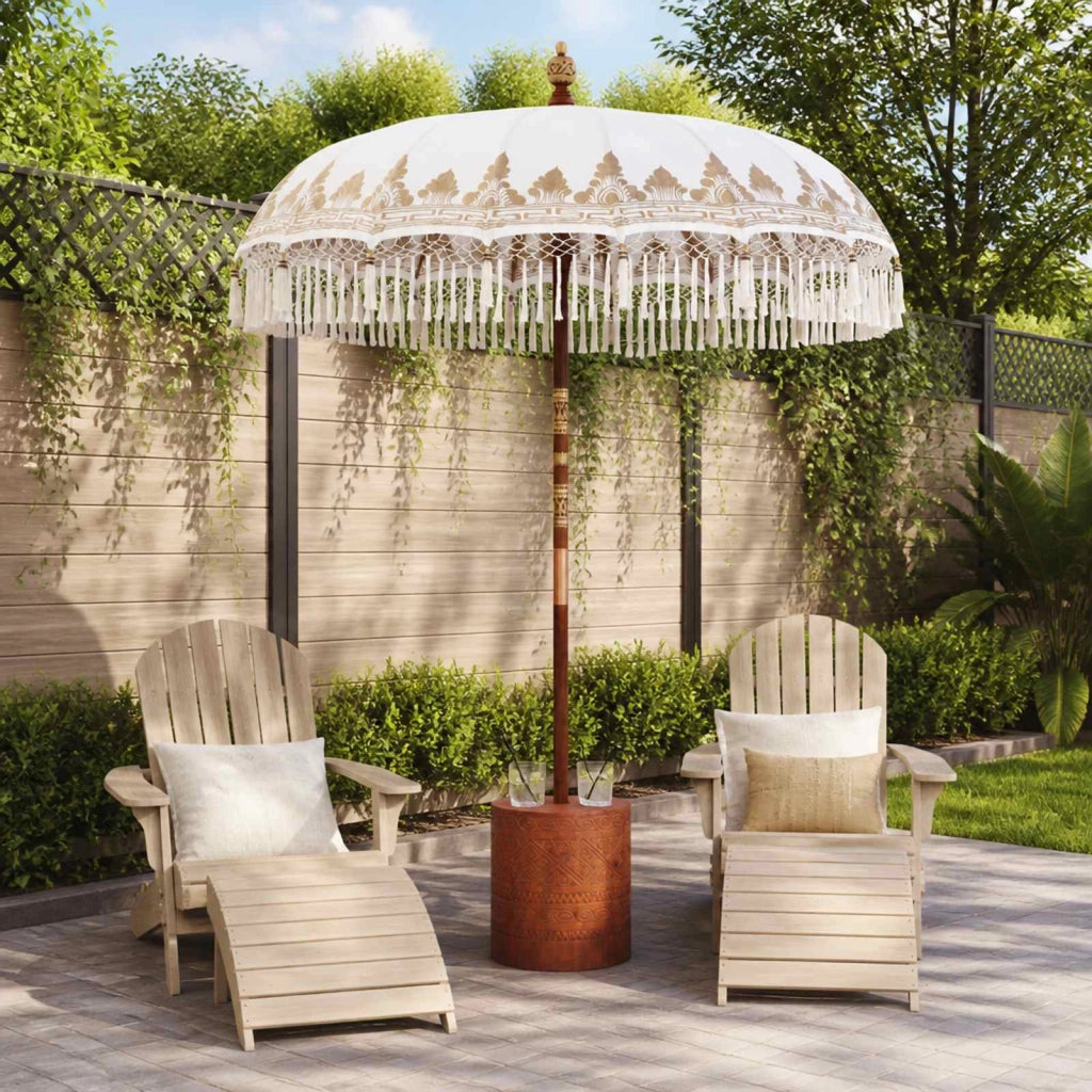 Ombrello balinese con base Crema e Marrone Ø 180-190 cm 3433018