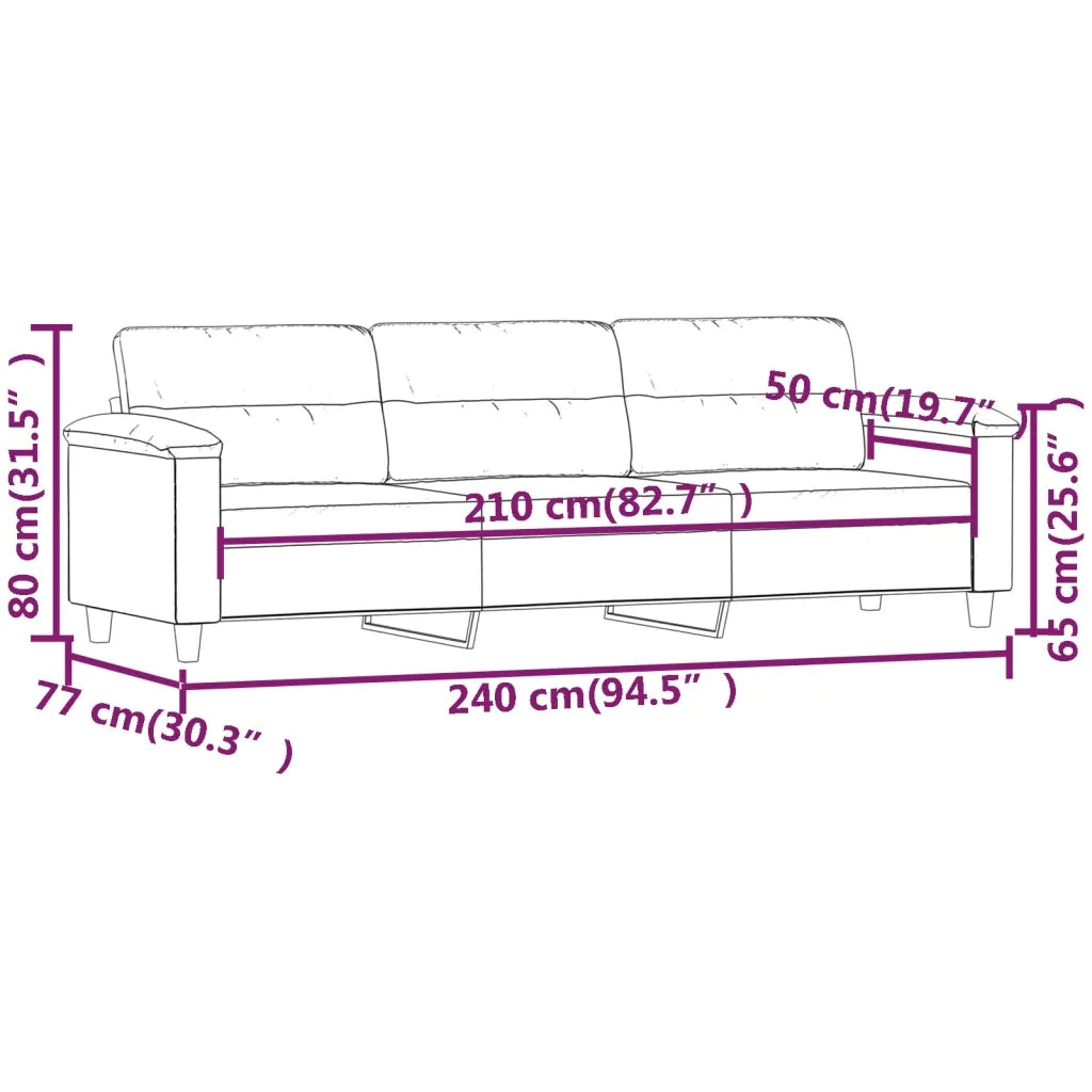 Divano a 3 Posti Grigio Scuro 210 cm in Tessuto Microfibra 349235