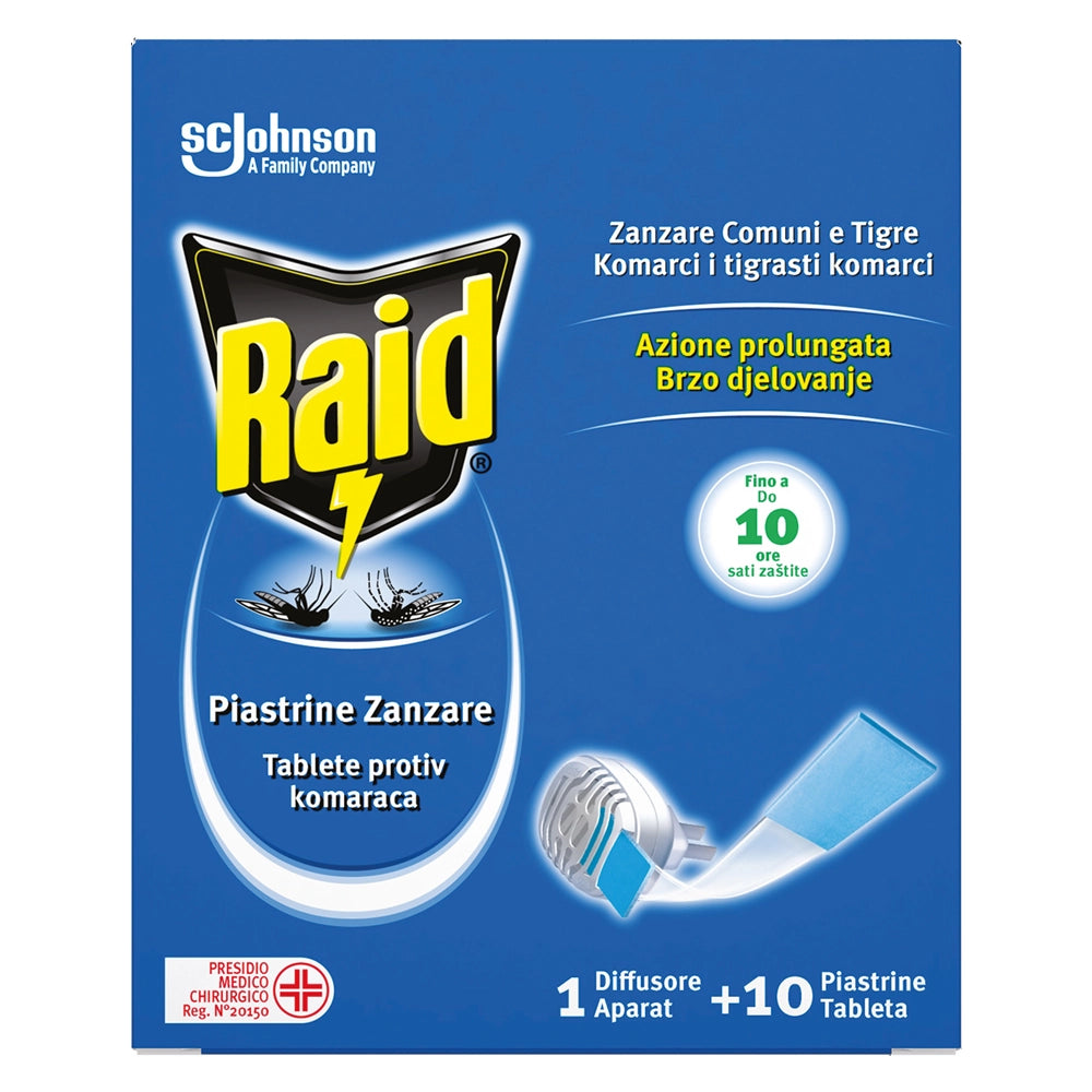 Antizanzare Elettrico a Piastrine con 10 Ricariche Raid Base