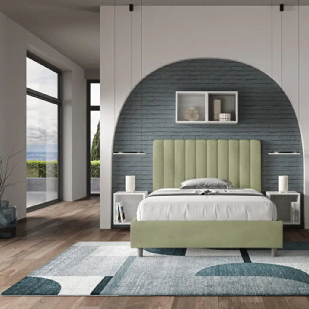 Letto una piazza e mezza senza rete imbottito 120x190 microfibra tè verde Agueda