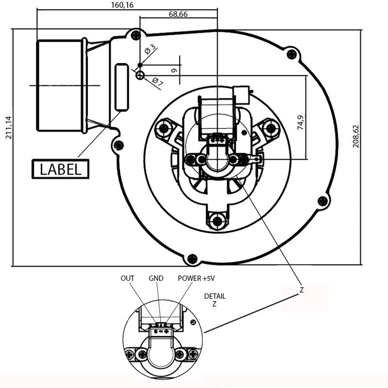 Estrattore - aspiratore fumi EMMEVI - FERGAS VFC 1-160/S fino a 2590 RPM, per stufe a pellet