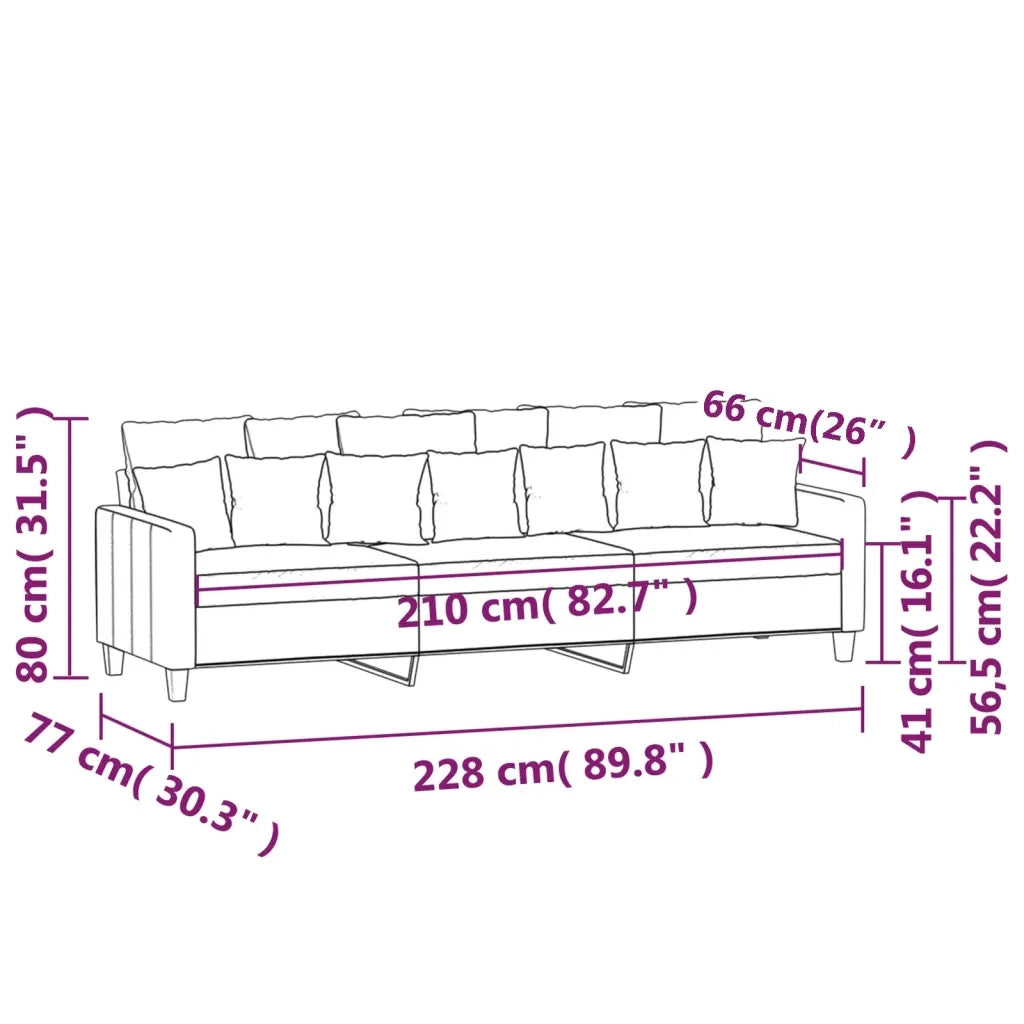 Divano a 3 Posti Grigio Scuro 210 cm in Tessuto 348848