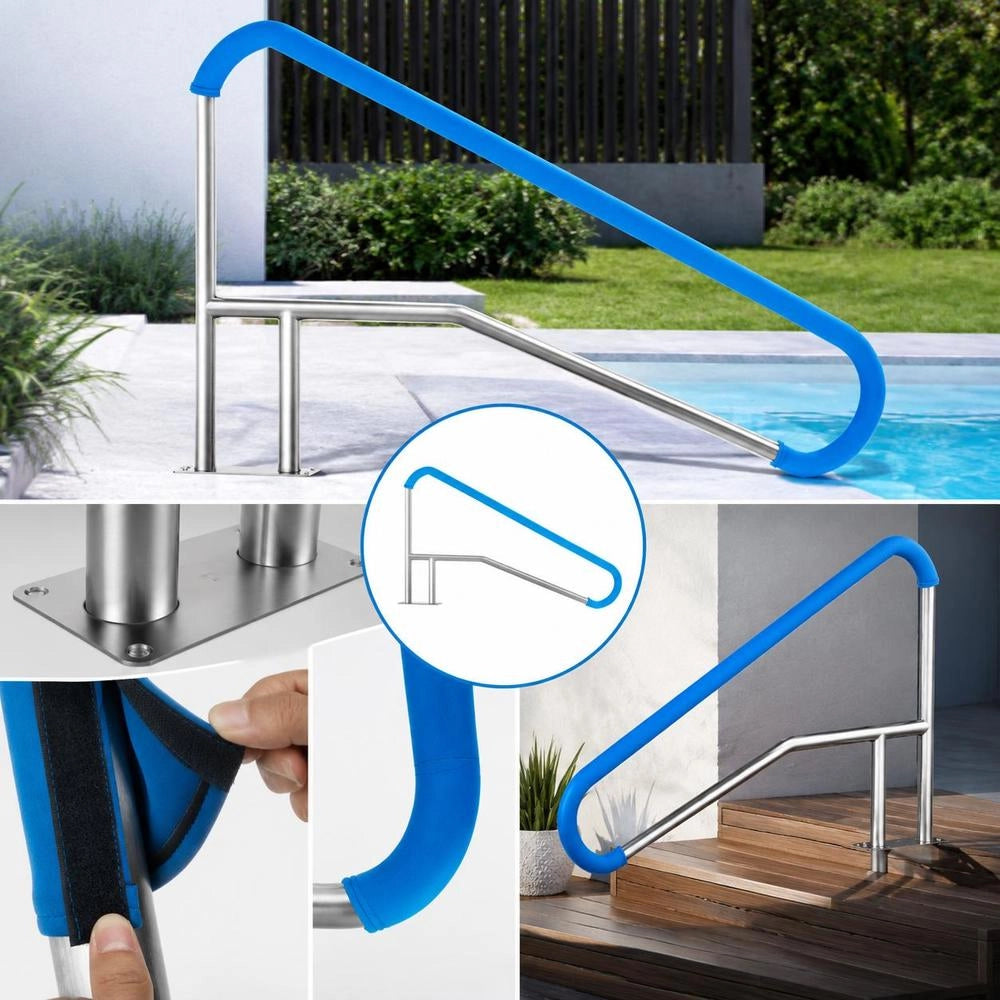 Pool Handrail, 1420x945x100mm, Stainless Steel Pool Entry With Base Plate For Indoor/outdoor Pools, Safety Railing For Swimming Pools, Rustproof Grab Handle With Handle Cover & Accessories For Spas