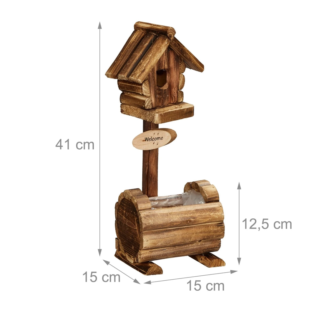 Casetta per uccelli decorativa con fioriera per balcone o terrazza 30 x 20 x 25 cm in legno di abete fiammato 13_0015249
