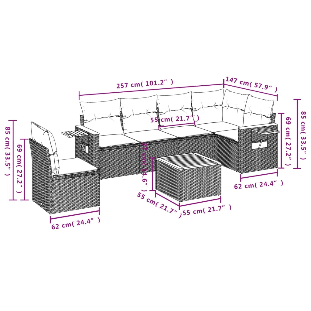 Set Divani da Giardino con Cuscini 7pz Nero Polyrattan 3226860