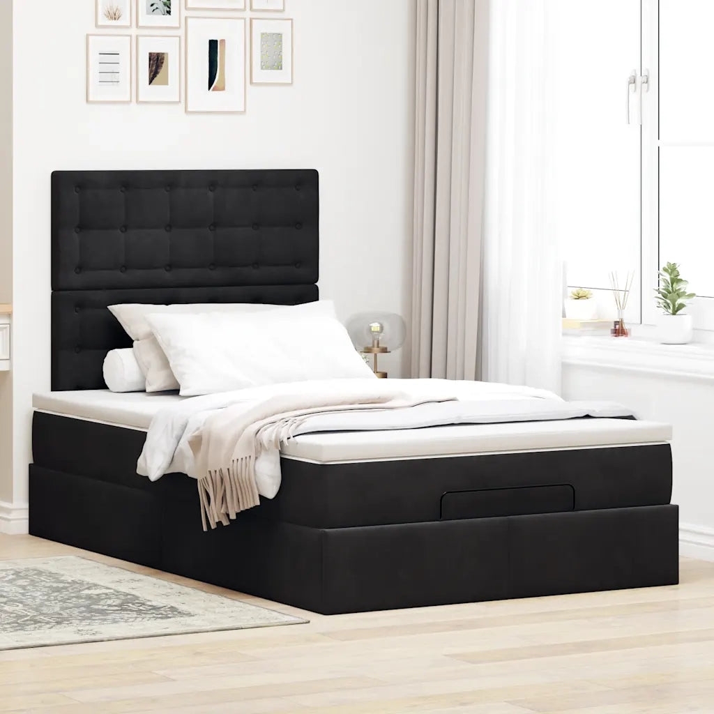 Struttura Letto Pouf con Materassi Nero 120x190 cm Velluto 3314452