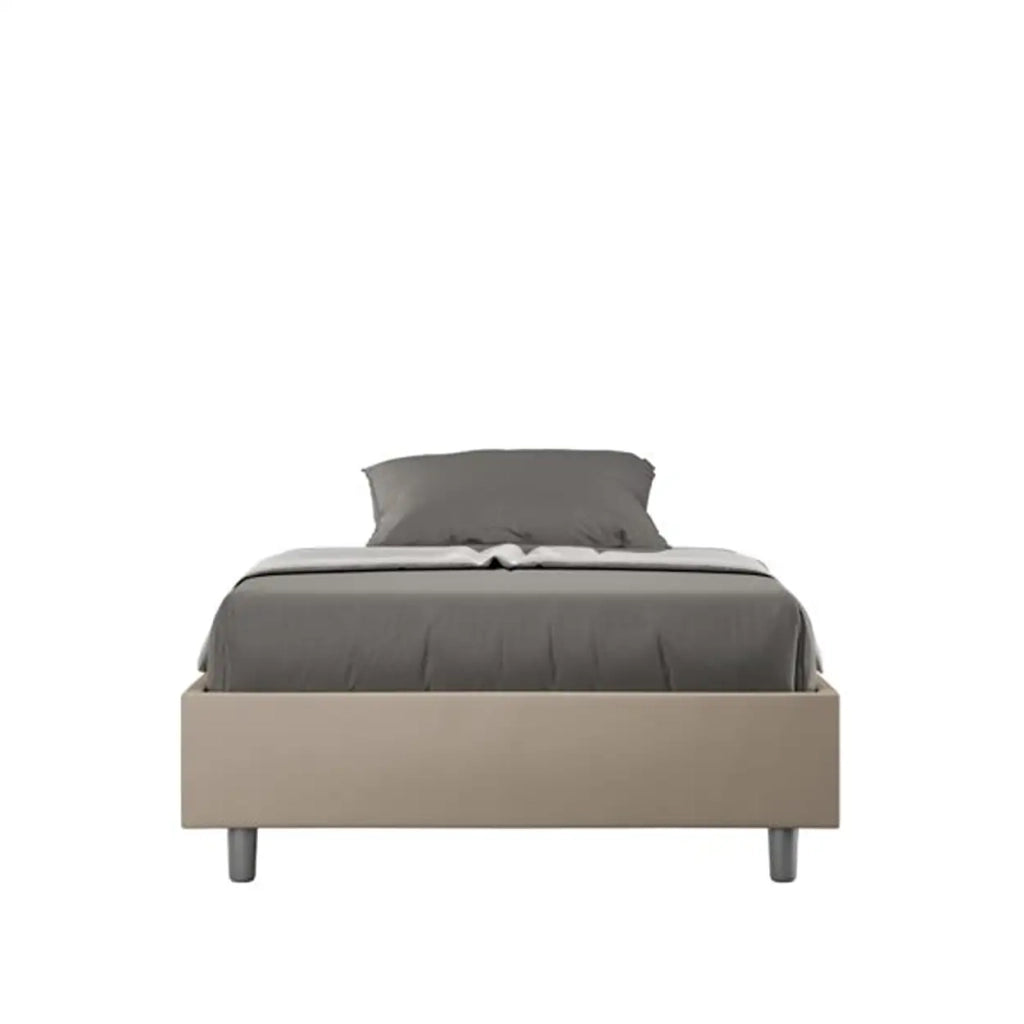 Letto una piazza e mezza con rete imbottito 120x200 similpelle tortora Azelia