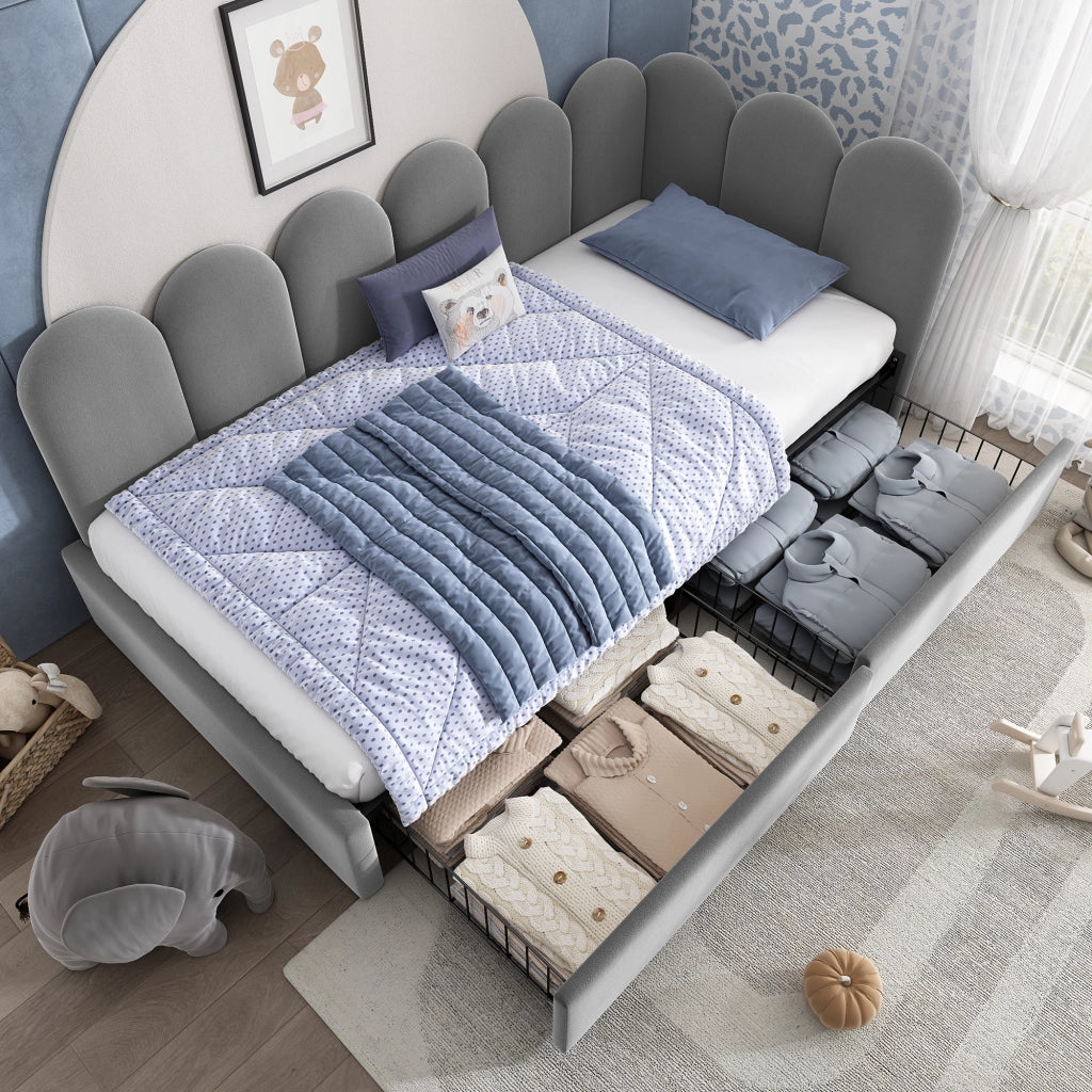 Letto singolo contenitore in velluto grigio 90x190 cm