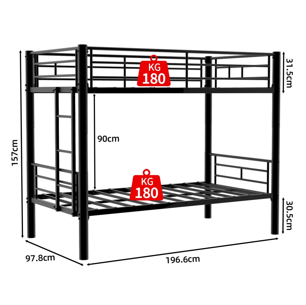 Letto a castello in metallo nero 196x103x156 cm