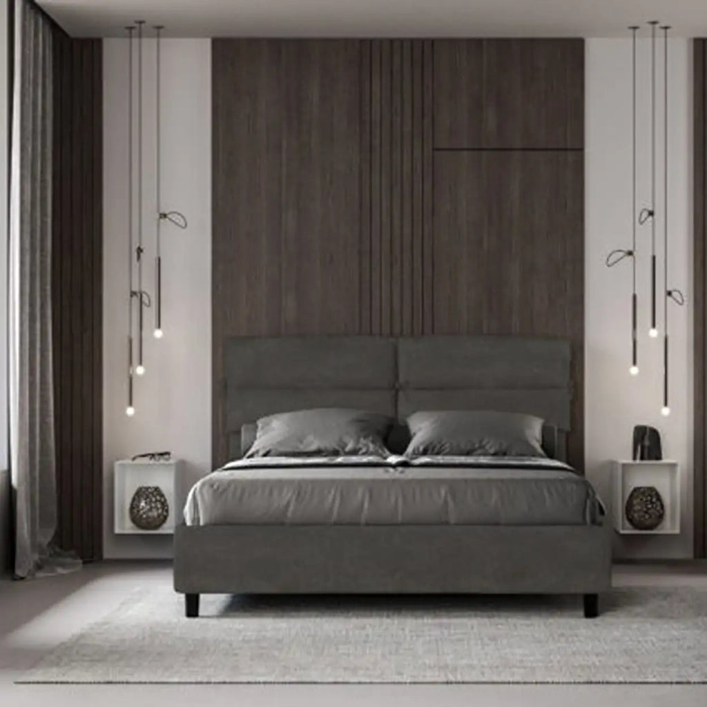Letto matrimoniale senza rete imbottito 160x190 microfibra grigio Nandy