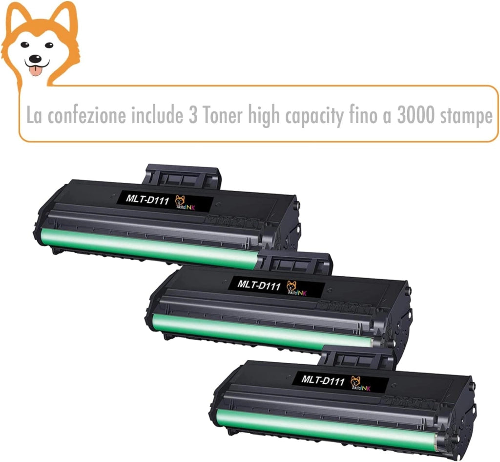 3 Toner Samsung D111L D111S Compatibili AkitaINK Nero