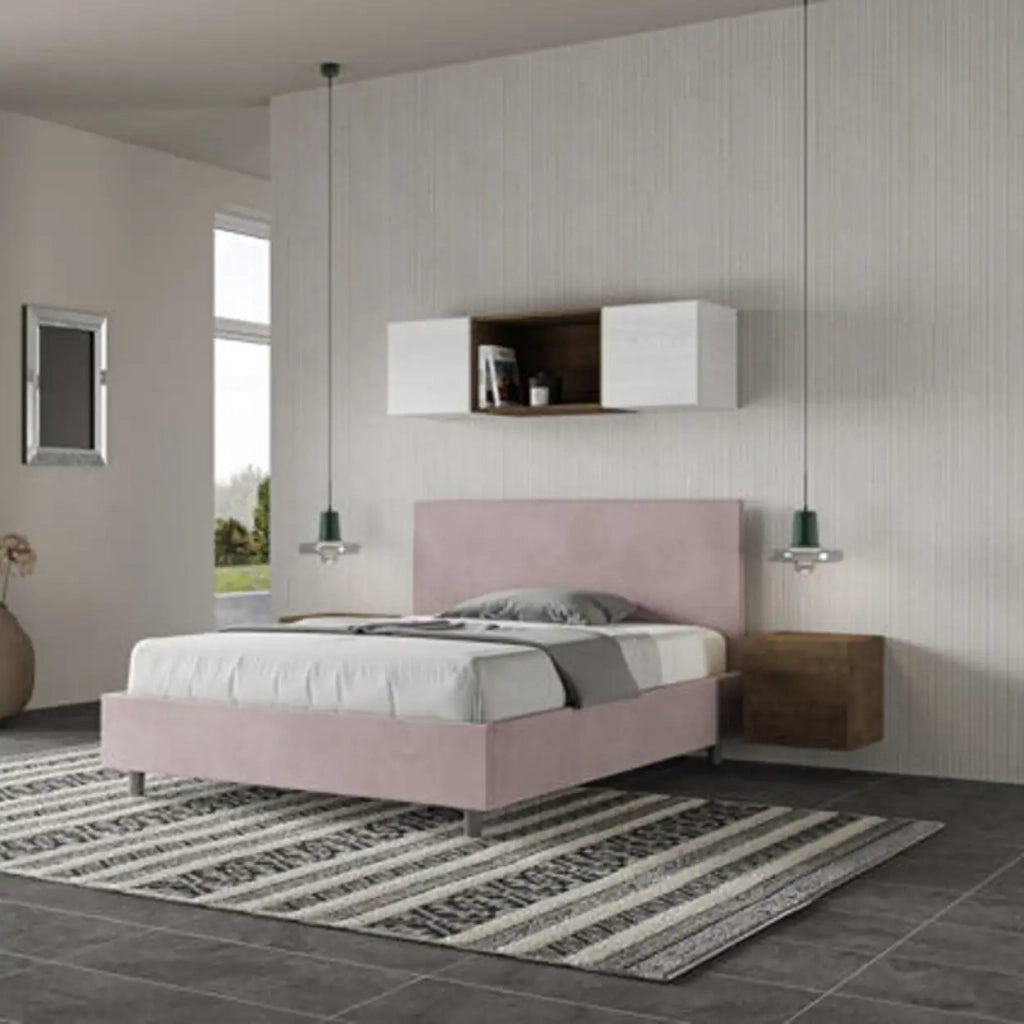 Letto matrimoniale francese senza rete imbottito 140x190 microfibra glicine Adele