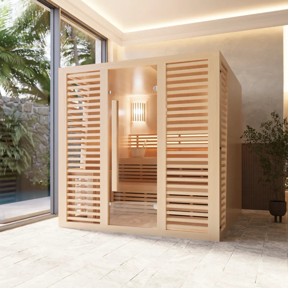 Sauna finlandese da interno 200x200cm h200cm in legno hemlock | Abisko