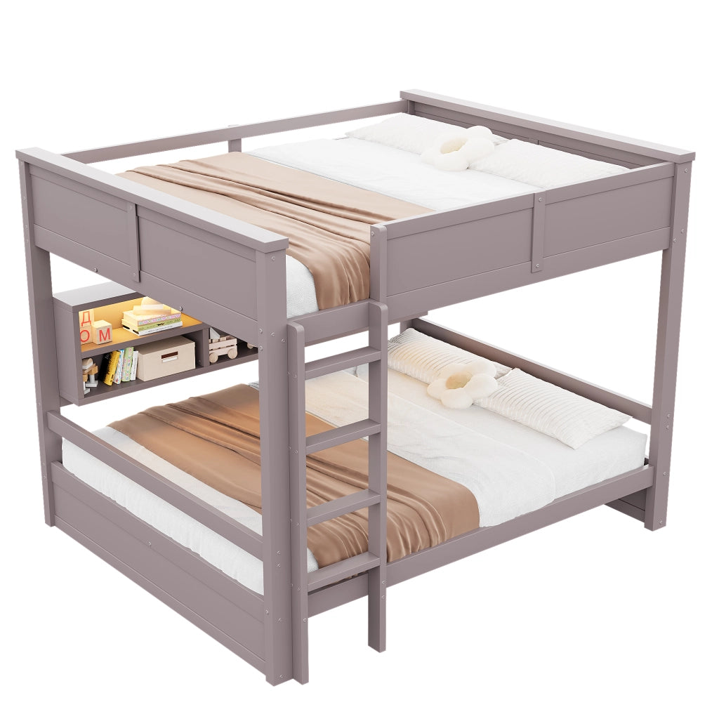 Letto a castello 160x200 cm con armadi contenitore e luce LED, Marrone