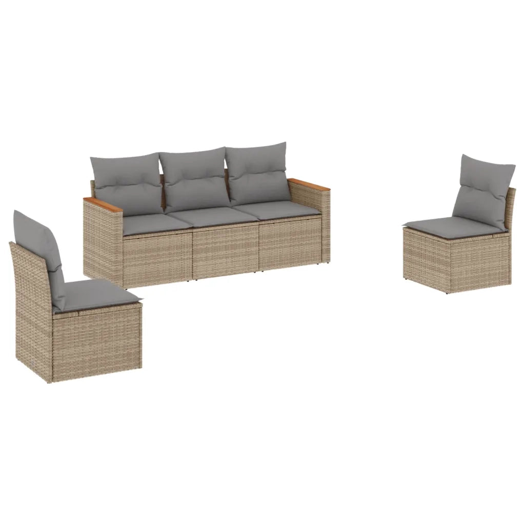 Set Divano da Giardino 5 pz con Cuscini Beige in Polyrattan 3258251