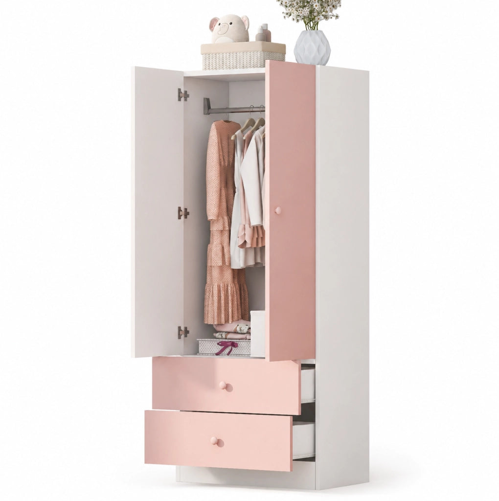 Armadio singolo 70 x 40 x 170 cm con 2 cassetti; rosa