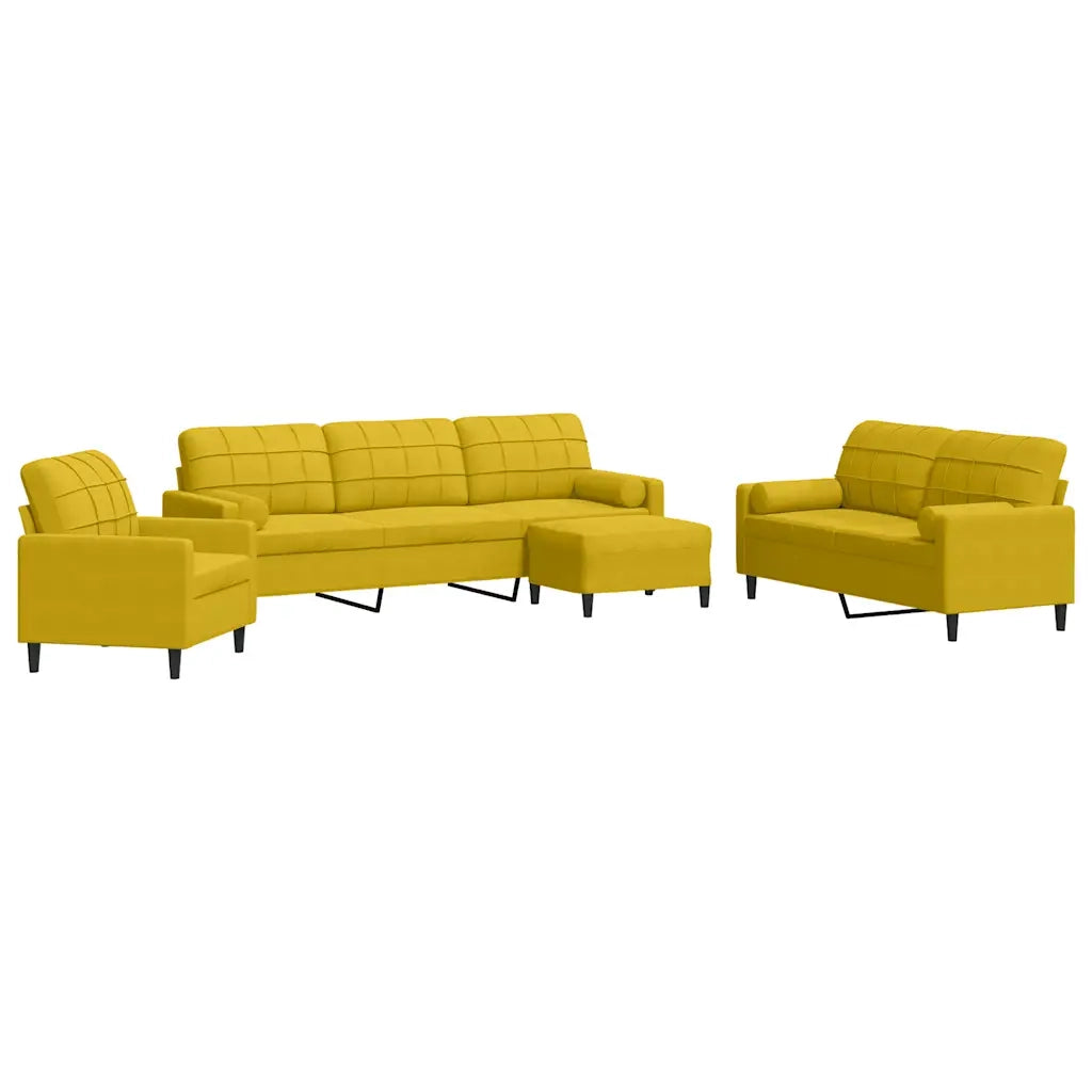 Set di Divani 4 pz con Cuscini e Rinforzi Giallo in Velluto 3278467