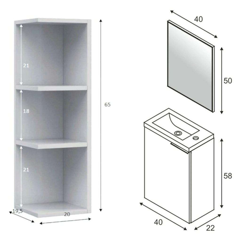 Sedrina, set Mobili Bagno Specchio Incluso, Bianco Lucido
