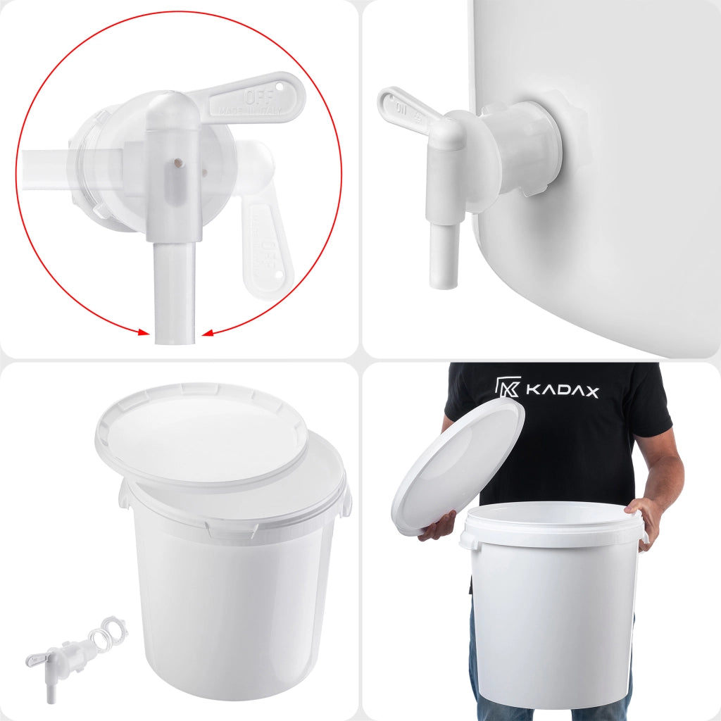 Contenitore di fermentazione KADAX da 33 litri, secchiello per vino, liquori e birra, con coperchio e rubinetto.