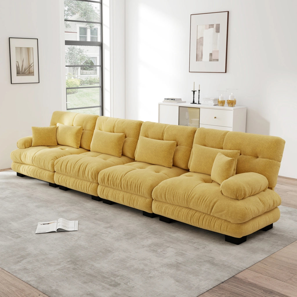Divano Letto Angolare 4 Posti ¨C MINIMAL ¨C Chenille Giallo, Modulare