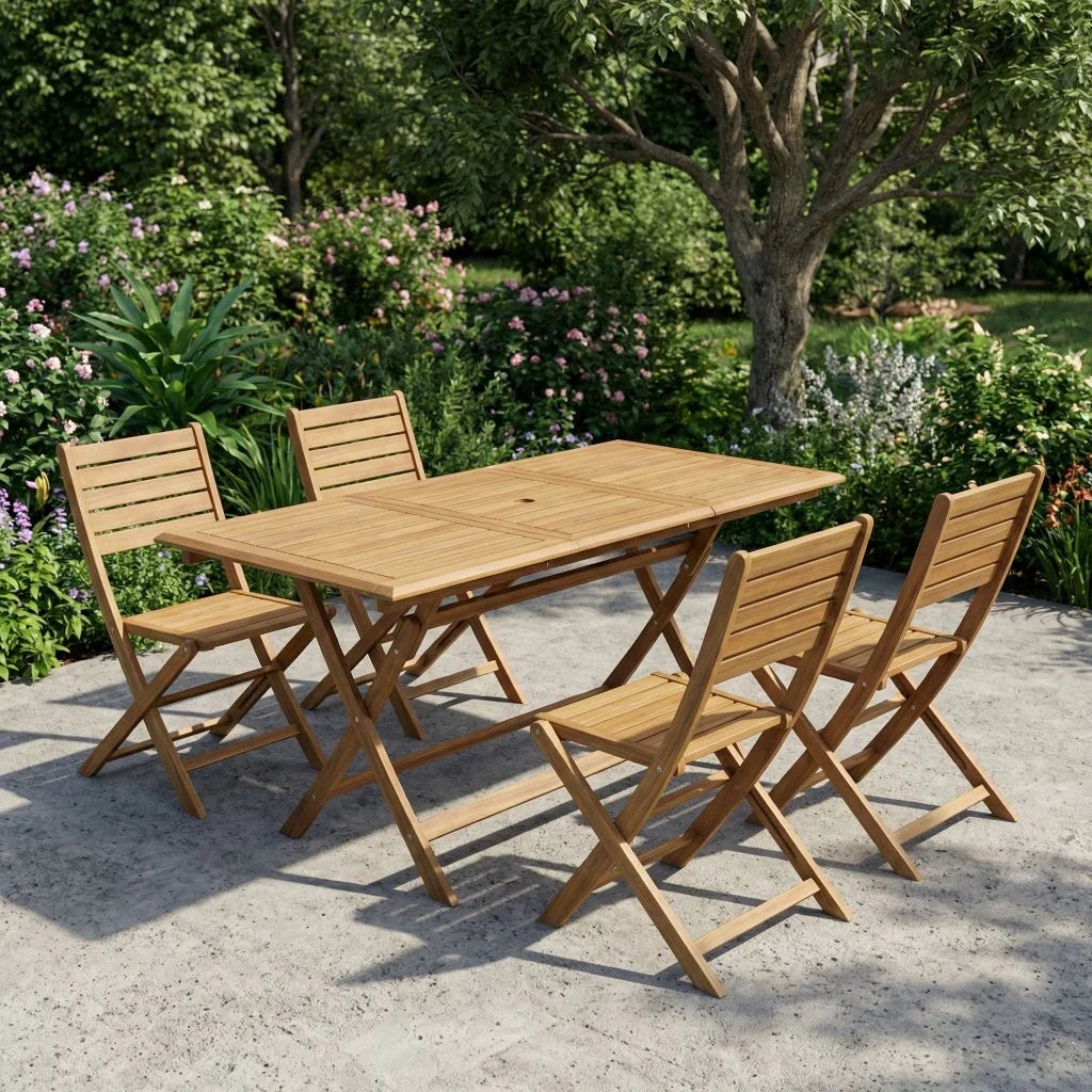 Tavolo pieghevole allungabile Lera (100/140x70x76 cm), in acacia, da esterno