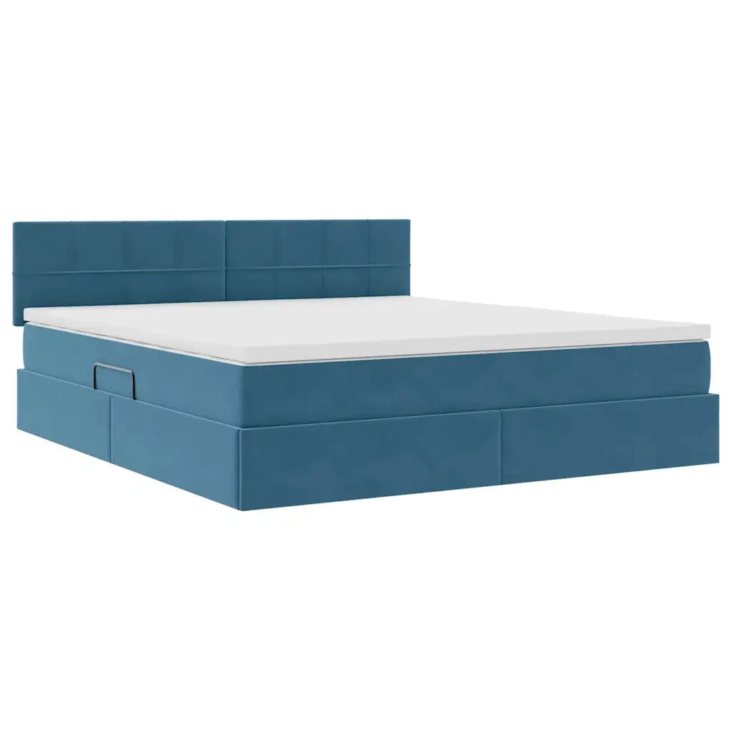 Letto con contenitore e LED Blu Scuro 160 x 200 cm Velluto