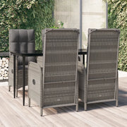 Set da Pranzo Giardino 5pz Nero e Grigio con Cuscini Polyrattan 3185179