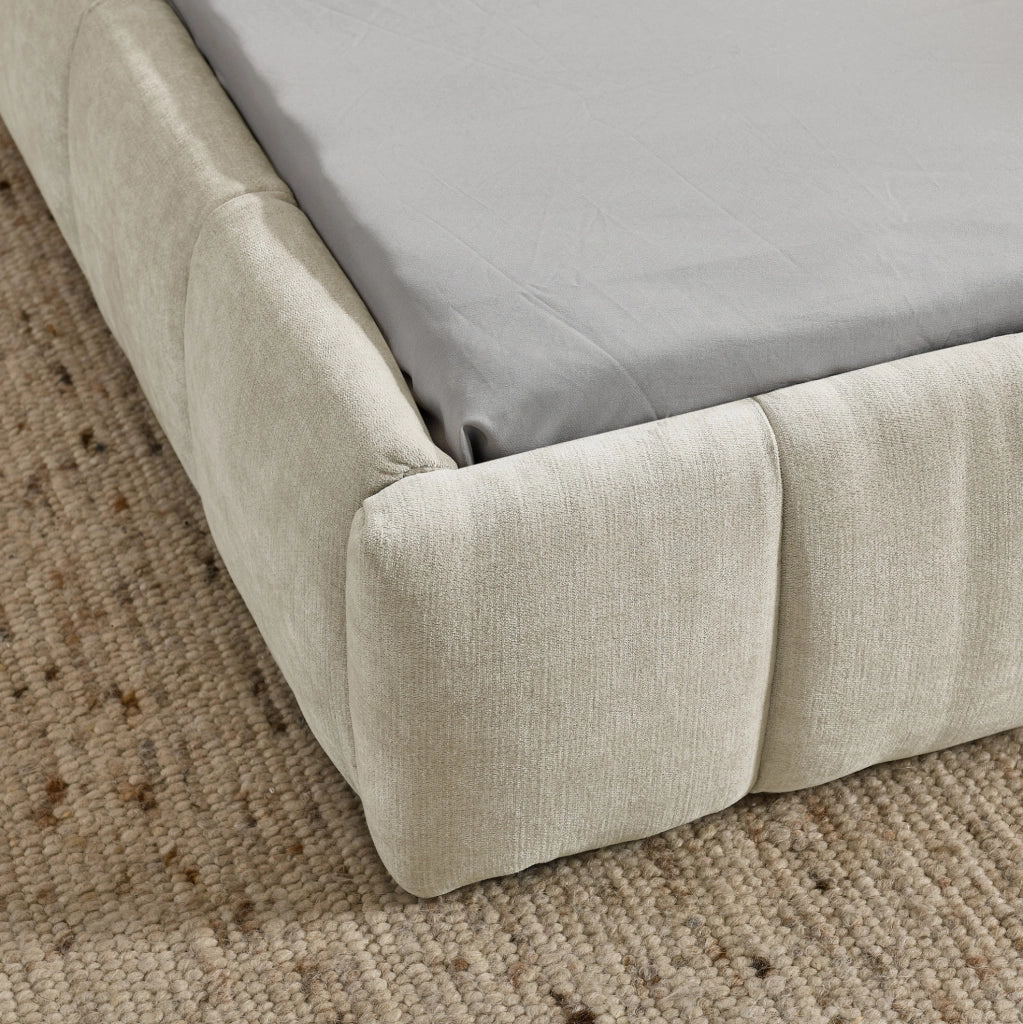 Letto singolo imbottito 90x200 cm beige in ciniglia