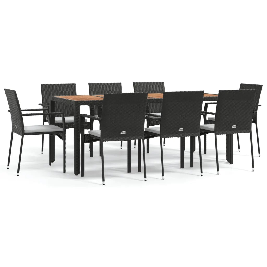 Set da Pranzo da Giardino 9 pz con Cuscini Nero in Polyrattan 3184992