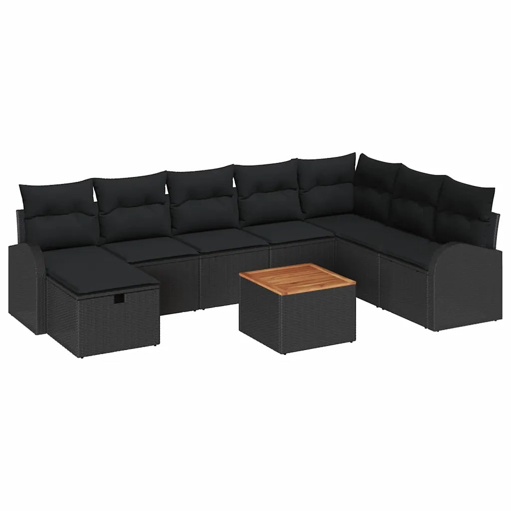 Set Divano da Giardino con cuscino 9 pcs Nero polyrattan 3359527