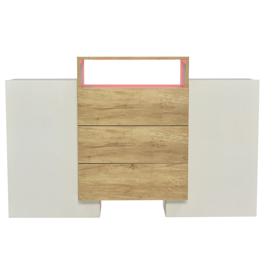 Credenza 140x30x77.5 cm con LED multicolore e 3 cassetti in MDF