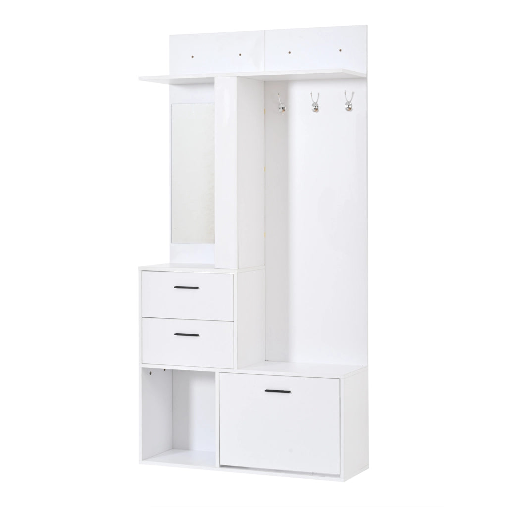 Mobile ingresso con scarpiera e specchio guardaroba bianco 90x30x180 cm in MDF