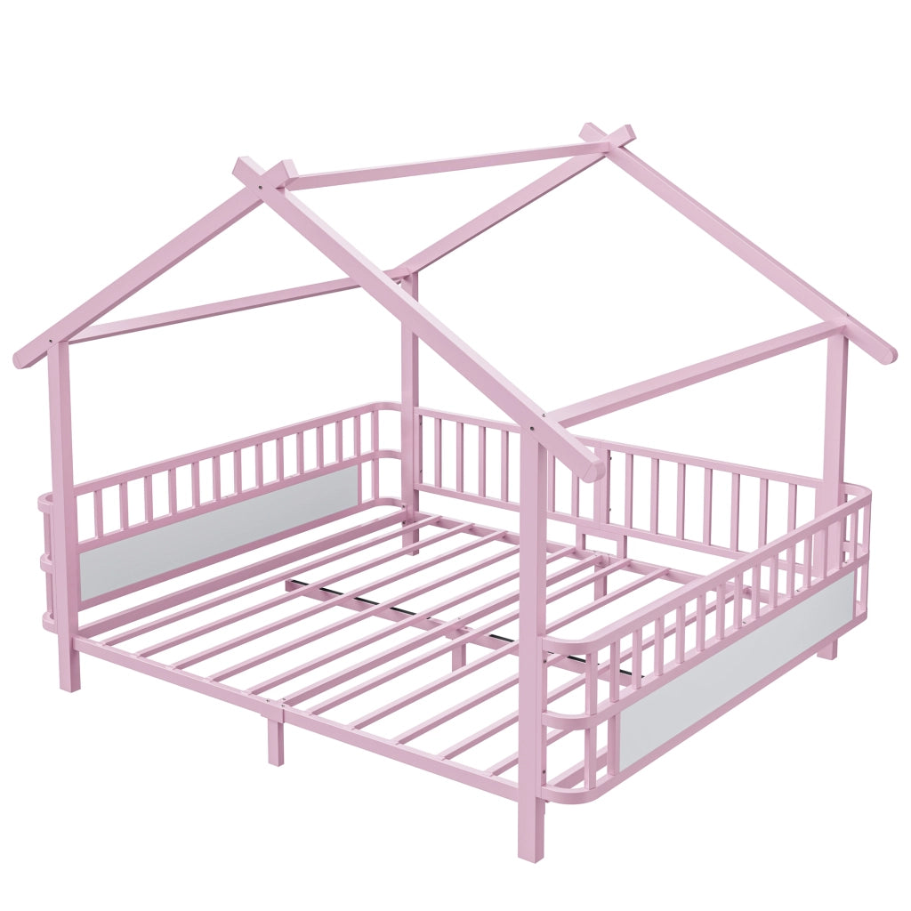 Letto a casetta 140x200 cm in metallo rosa