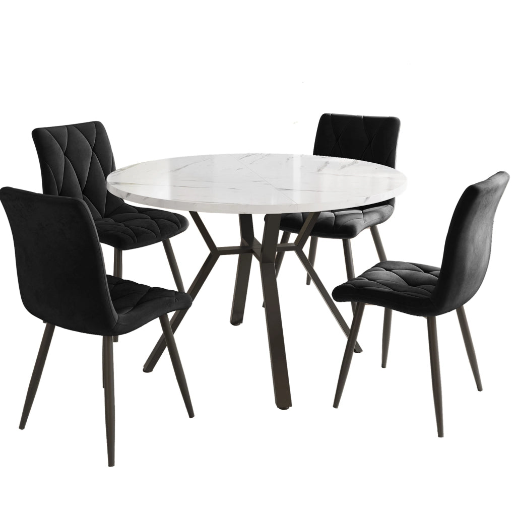 Set tavolo rotondo con 4 sedie MDF effetto marmo