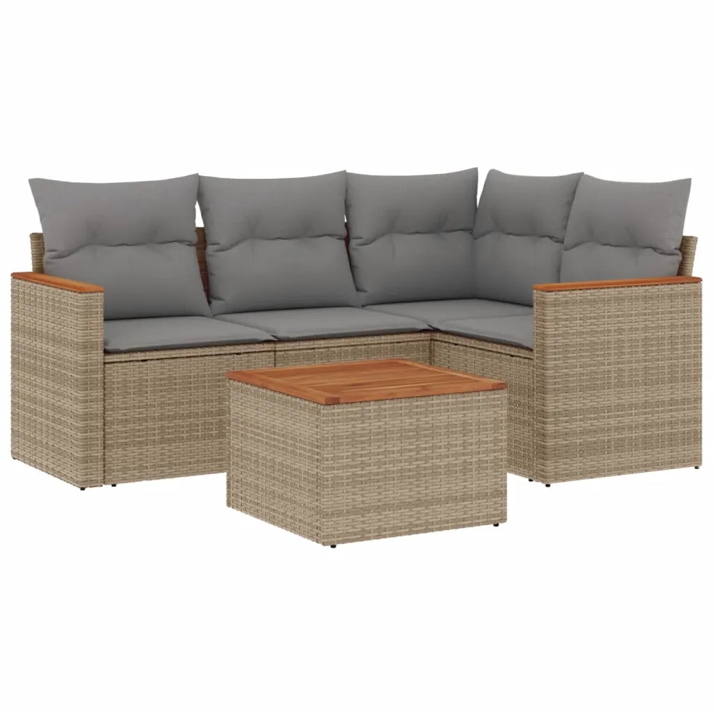 Set Divano da Giardino 5 pz con Cuscini Beige Misto Polyrattan 3225940