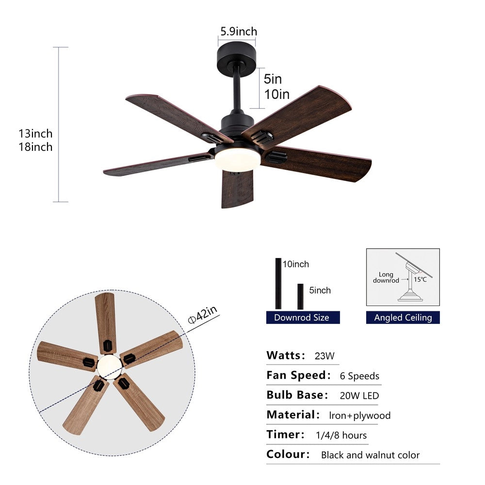 Ventilatore da soffitto con luce e telecomando ¨C Minimal ¨C nero 5 pale dimmerabile per esterno e interno