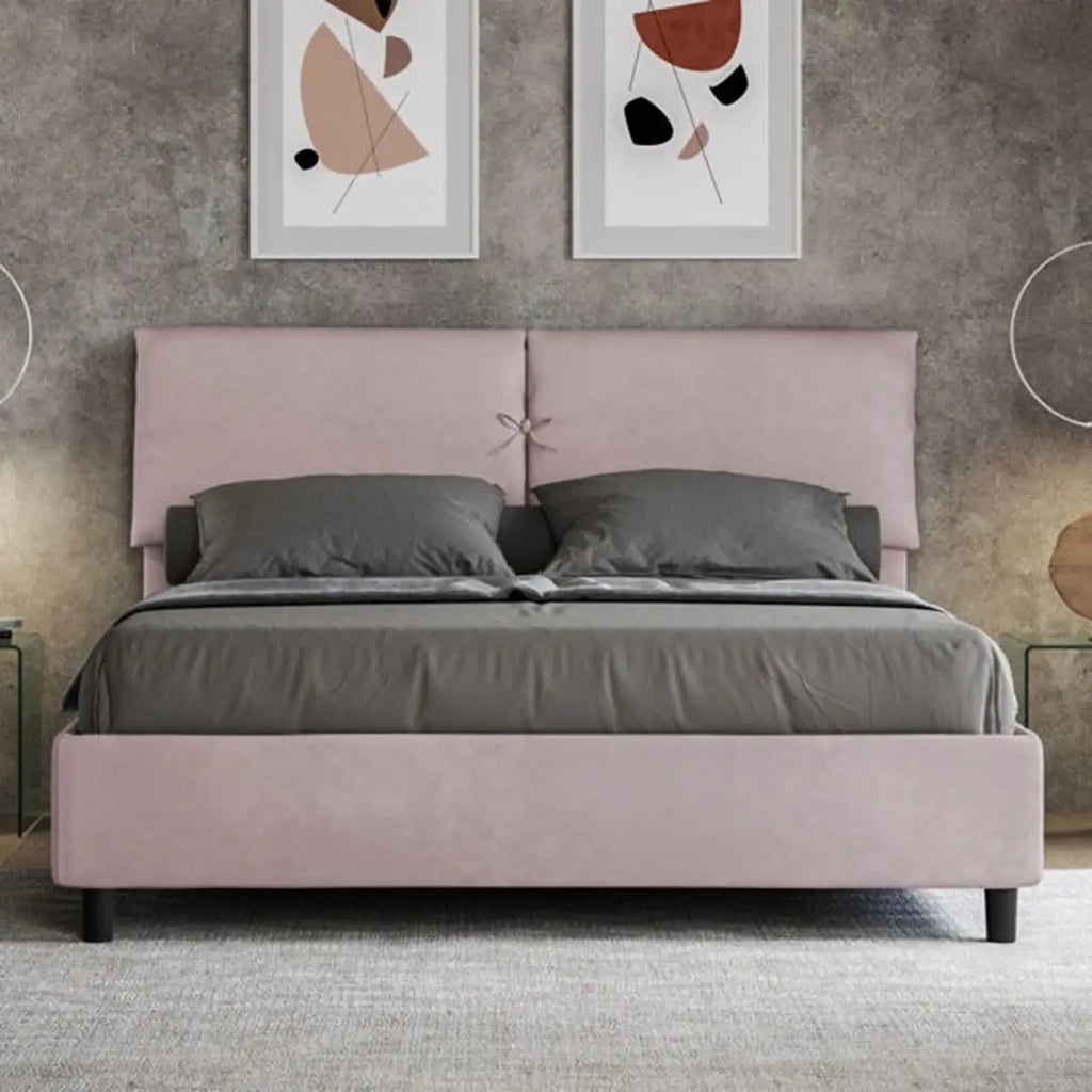 Letto matrimoniale contenitore imbottito 160x190 microfibra glicine Mados