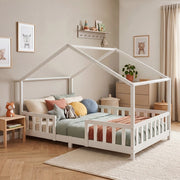 Letto per Cameretta Treviolo a Forma di Casetta in Stile Montessori 140x200 cm Bianco [en.casa]