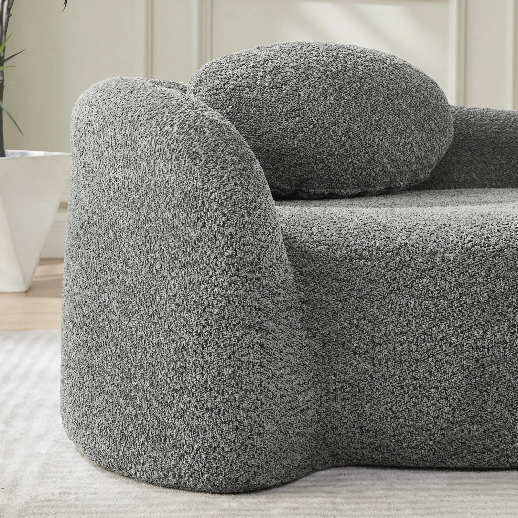 Divano dritto in Teddy con cuscino poggiatesta e design arrotondato, Grigio scuro