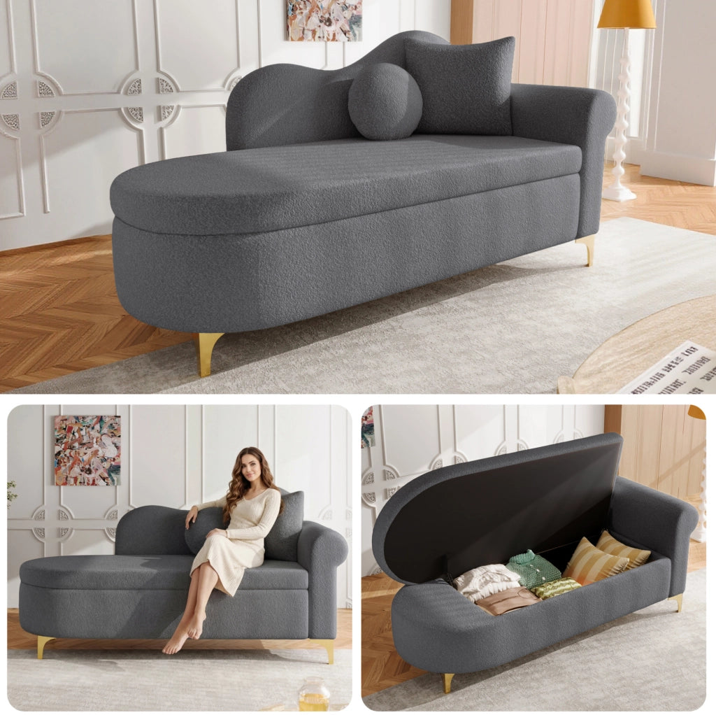 CHAISELONGUE 134 cm con contenitore, grigio antico, con 2 cuscini