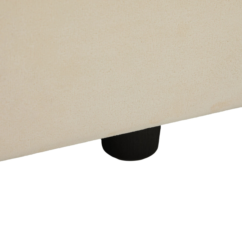 Divano 2 posti beige con vani nei braccioli e tasche laterali; rivestimento in ciniglia e 2 cuscini