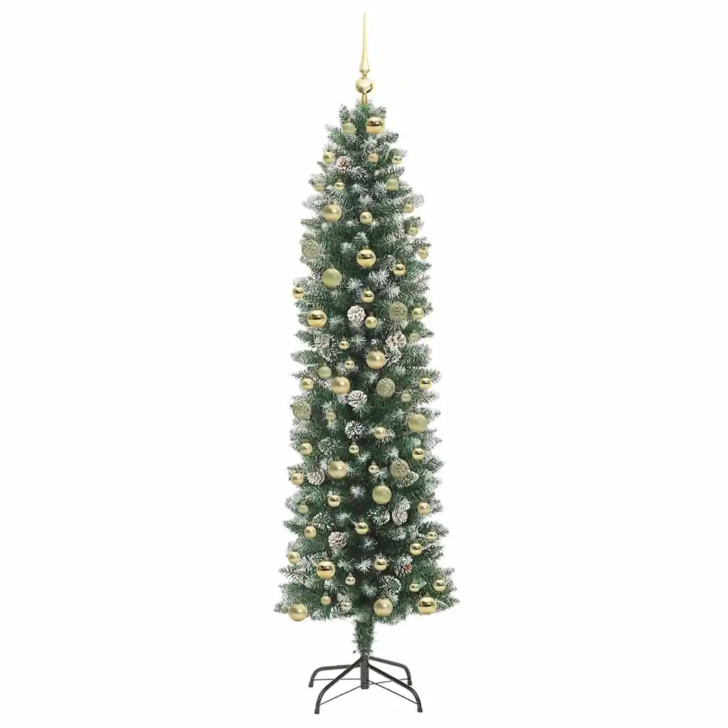 Albero di Natale Artificiale Sottile Verde e Bianco 210 cm