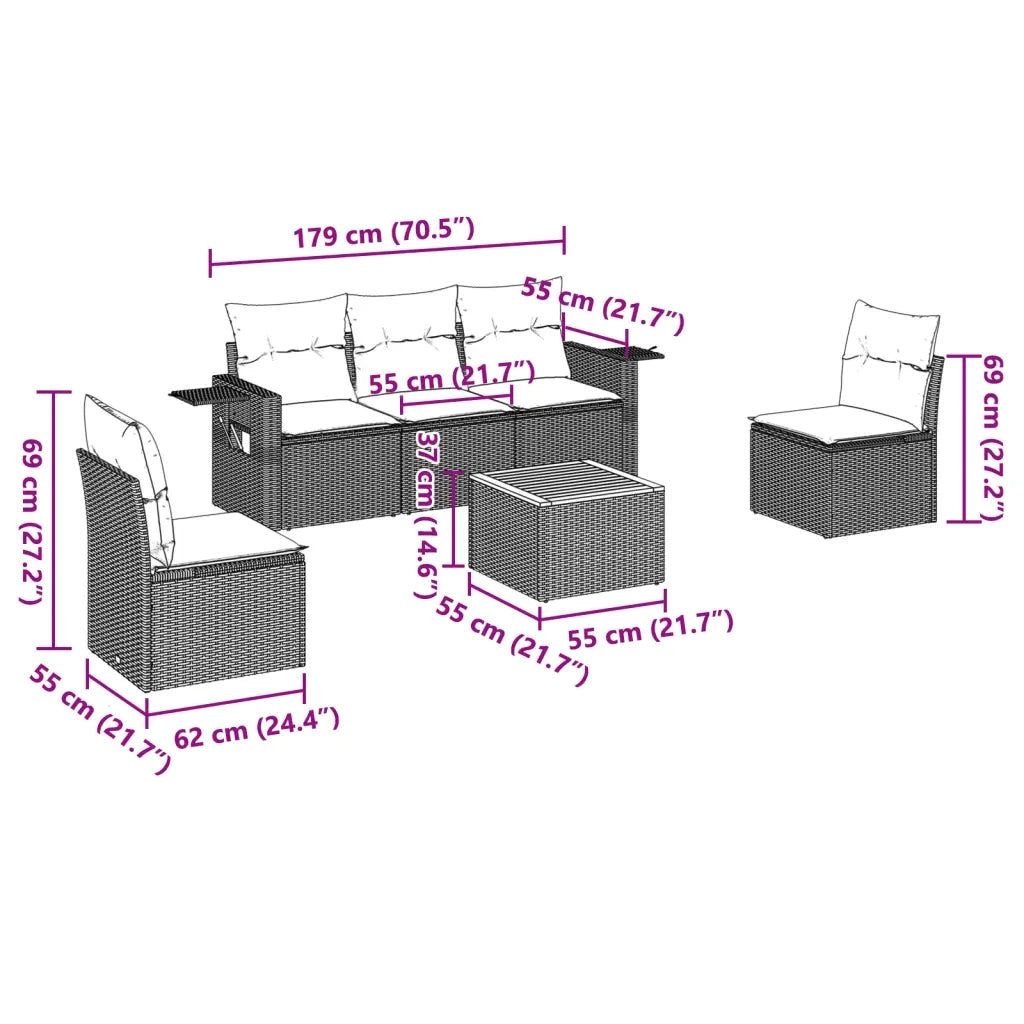 Set Divano da Giardino 6 pz con Cuscini Grigio in Polyrattan 3224506