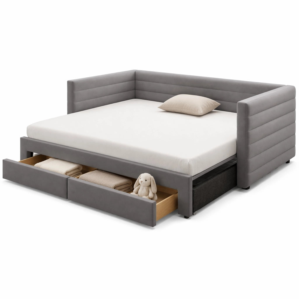 Letto imbottito estraibile 3 in 1 90x190 cm grigio