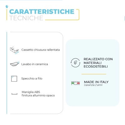Mobile bagno sospeso 60 cm grigio cemento con lavabo a bacinella e specchio Master