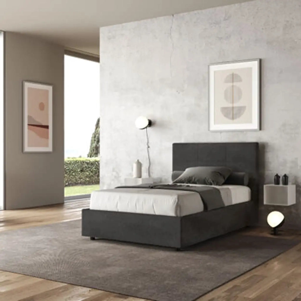 Letto una piazza e mezza senza rete imbottito 120x210 microfibra grigio Mika