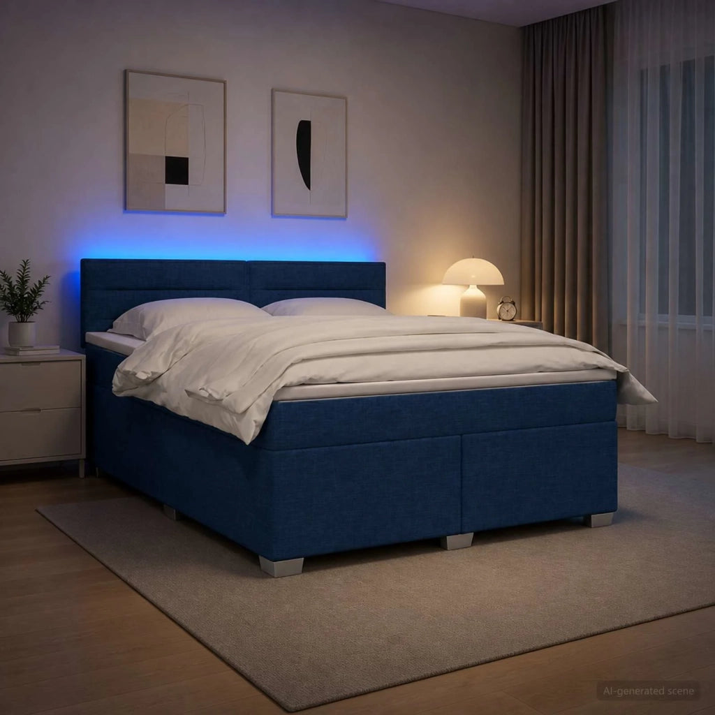 Letto con Box Spring, Materasso e LED Blu 160 x 200 cm Tessuto 3451979