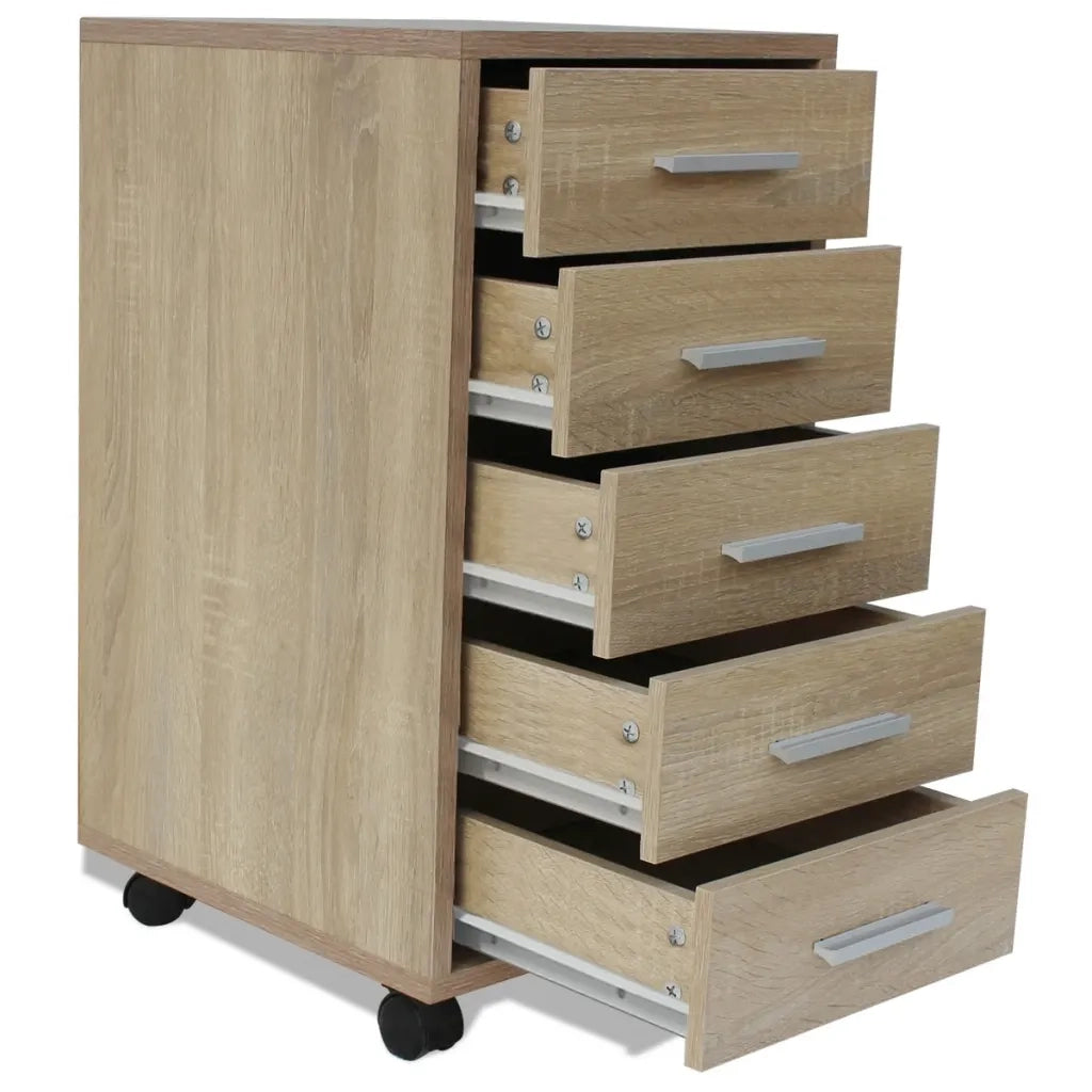 Cassettiera da Ufficio con Ruote 5 Cassetti Rovere 243063