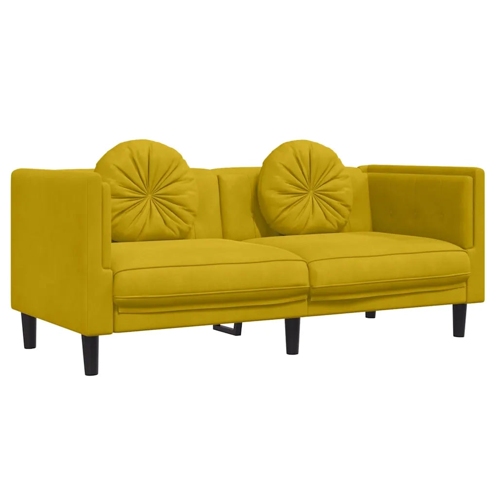 Set di Divani 3 pz con Cuscini Giallo in Velluto
