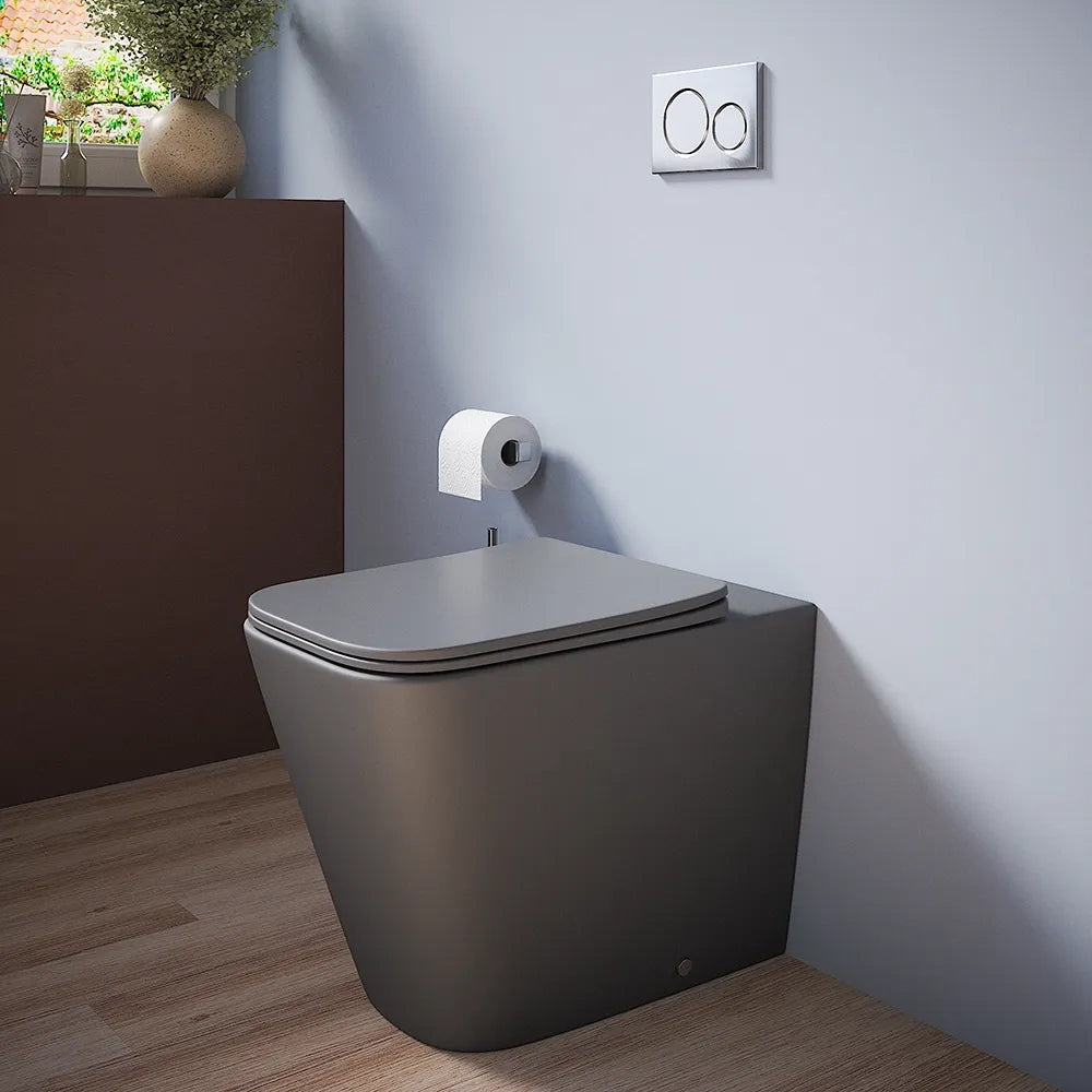 Vaso filomuro rimless in ceramica grigio opaco con sedile soft-close | Kyoto